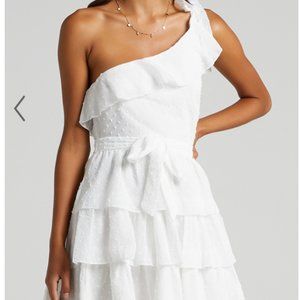 Showpo. Ruffle Mini Dress in white (Size 2)